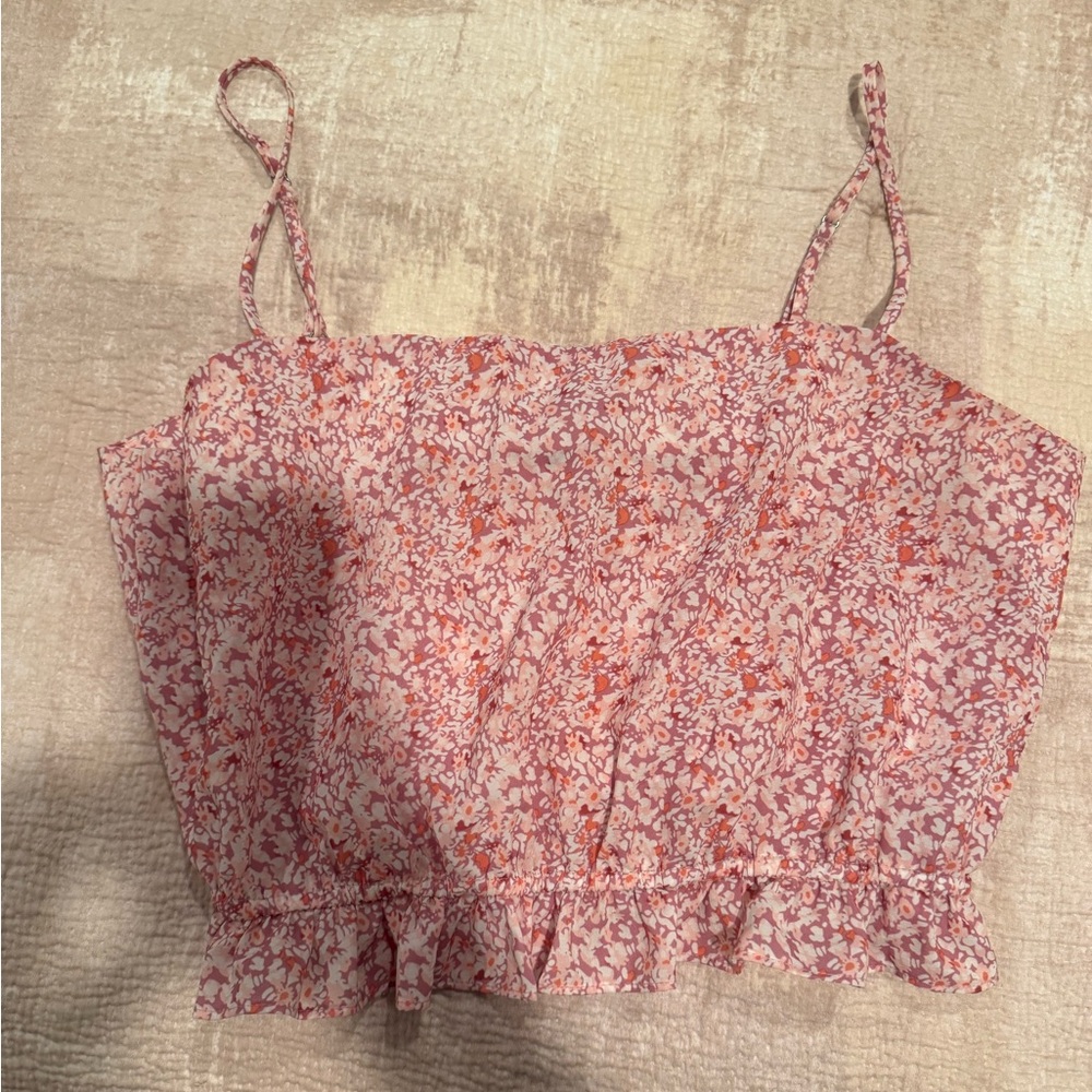 Lucy Paris Pink Floral Spaghetti Strap Crop Top